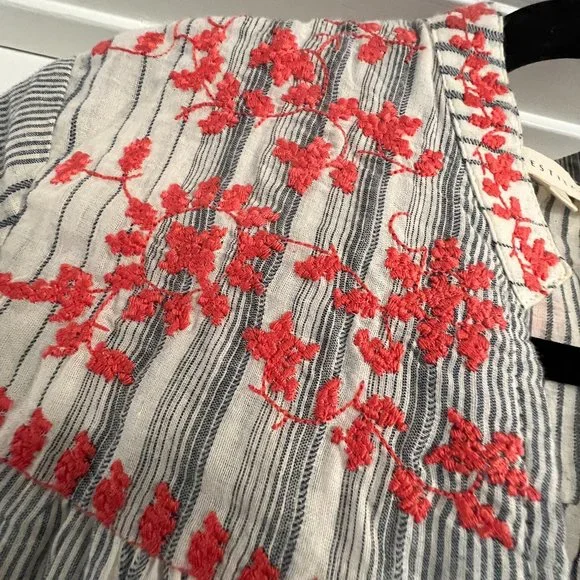 Lovestitch Boho Stripe Embroidered Tie Neck Top - Picture 4 of 5